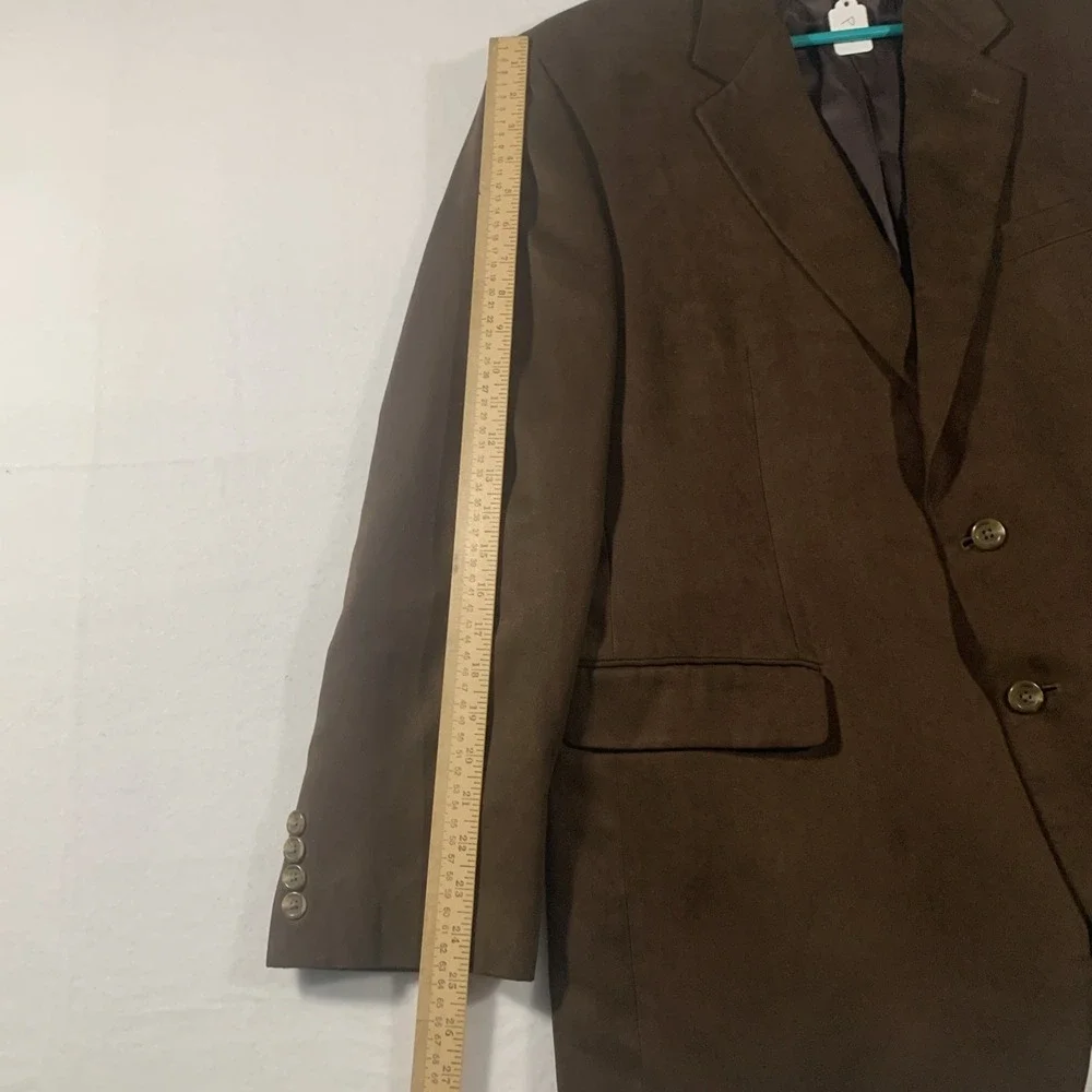 Chaps Mens Blazer Jacket 44R Brown Faux Suede 2 Button Sport Coat Microfiber